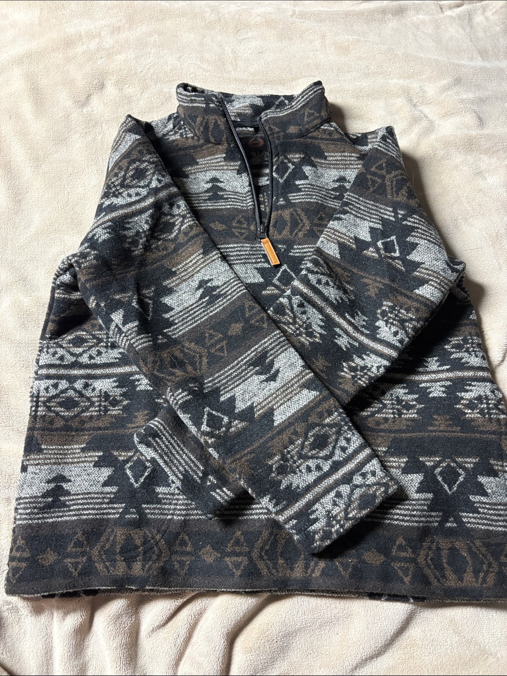 Boys Half-Zip Patterned Pullover Sweater - Gray & Brown